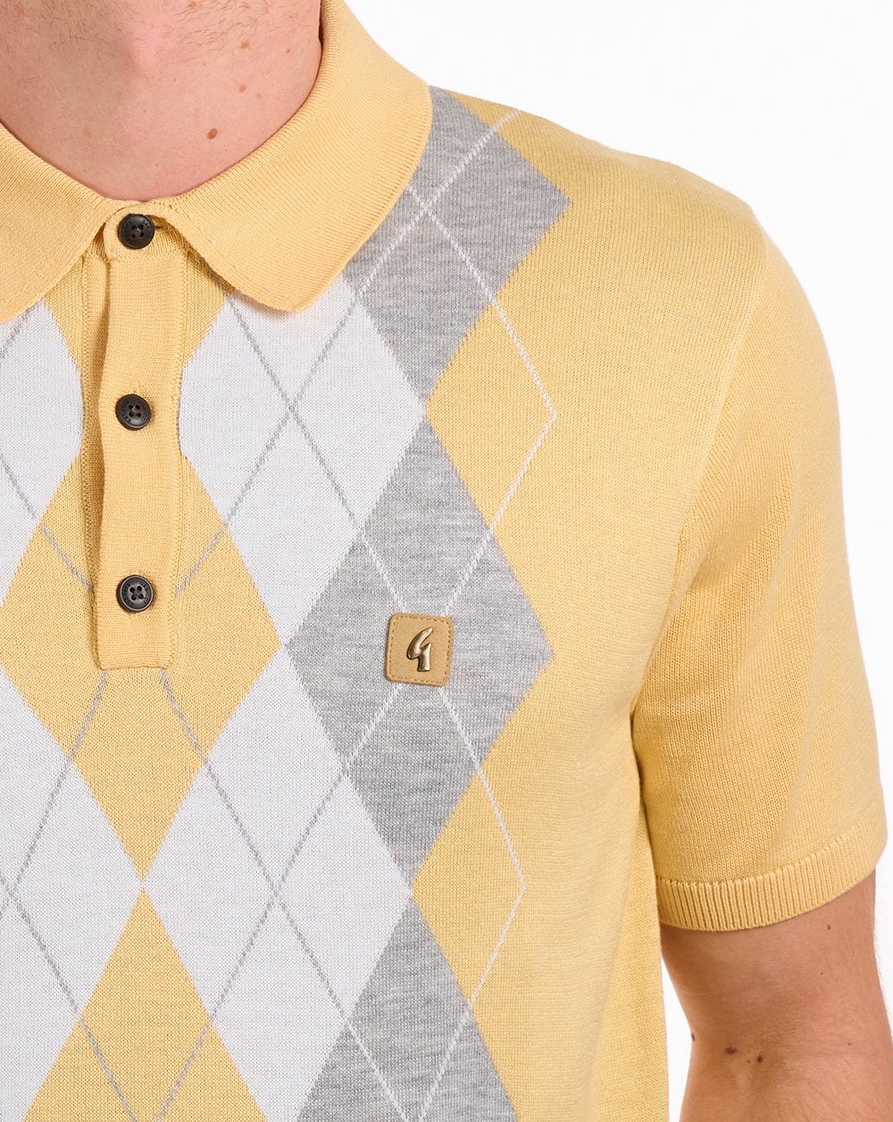 Gabicci Vintage Argyle Diamond Knit Polo Lemon