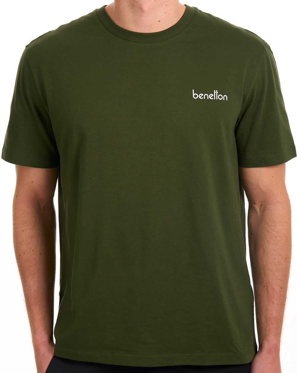Benetton T-Shirt mit kleinem Logo-Print, Dunkelkhaki