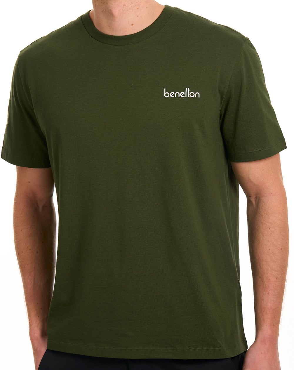 Benetton T-Shirt mit kleinem Logo-Print, Dunkelkhaki