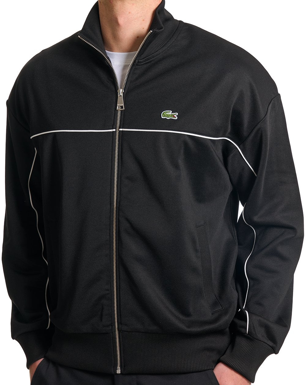 Lacoste Trainingsjacke mit Reißverschluss, Piqué, Schwarz