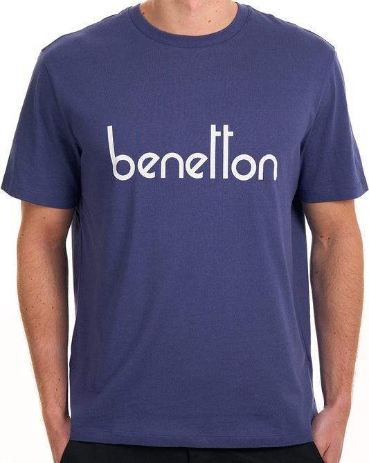Benetton T-Shirt mit großem Brustlogo, Marineblau