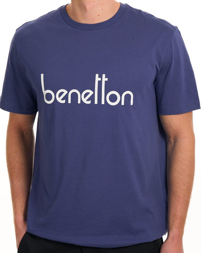 Benetton T-Shirt mit großem Brustlogo, Marineblau