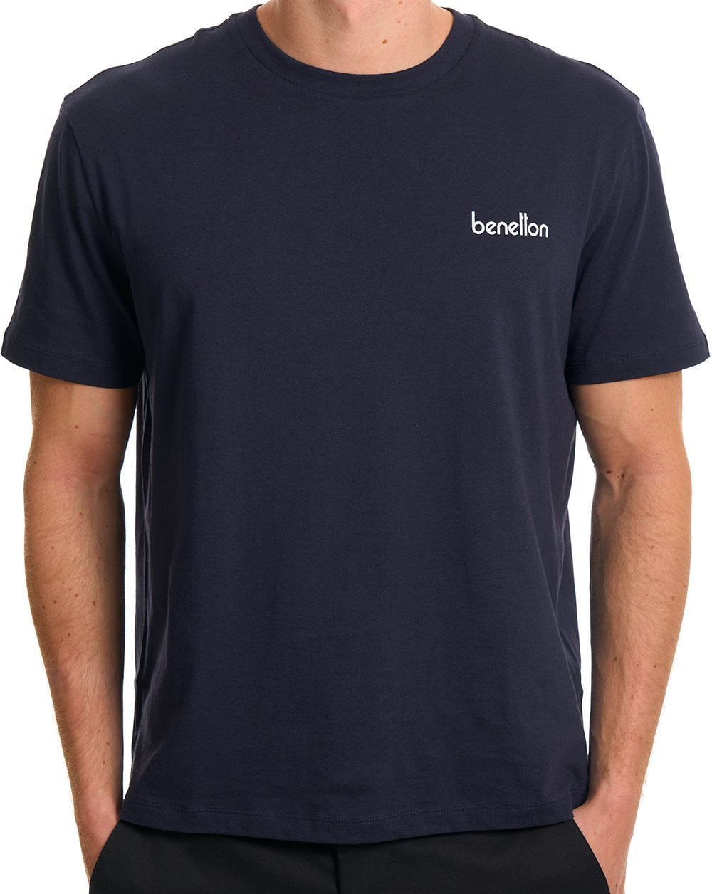 Benetton T-Shirt mit kleinem Logo-Print, Marineblau