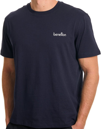 Benetton T-Shirt mit kleinem Logo-Print, Marineblau