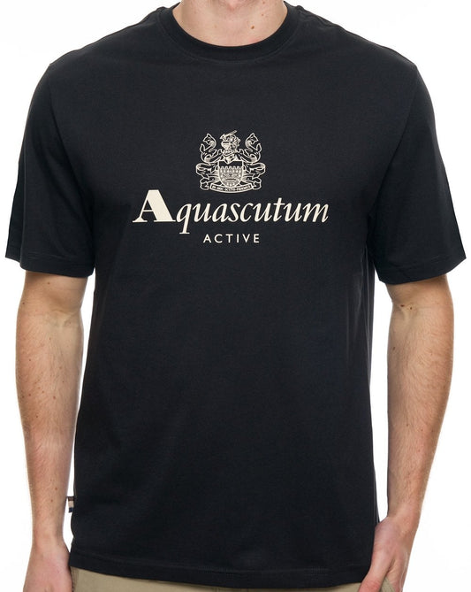 Aquascutum T-Shirt mit großem Logo, schwarz