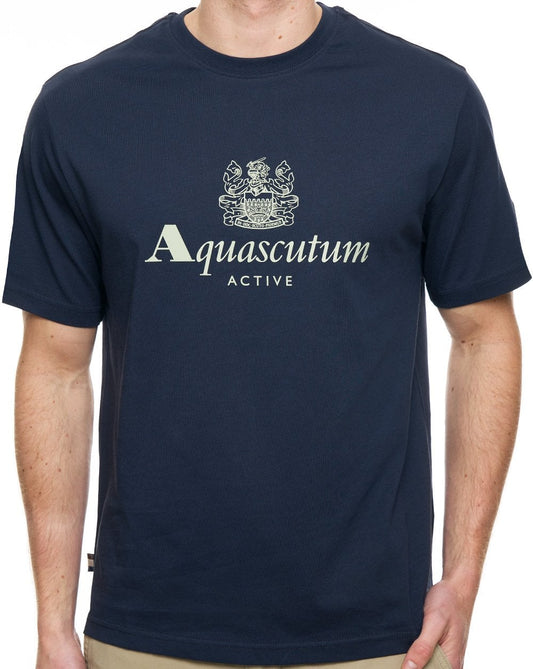 Aquascutum T-Shirt mit großem Logo, Marineblau