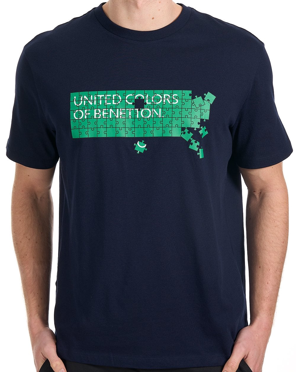 Benetton T-Shirt mit Jigsaw-Logo, Marineblau/Grün