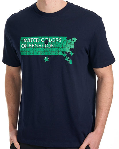 Benetton T-Shirt mit Jigsaw-Logo, Marineblau/Grün