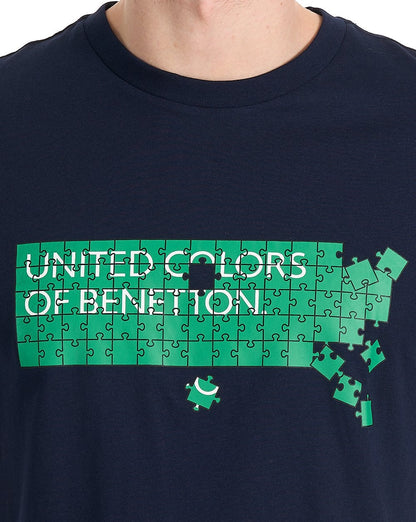 Benetton T-Shirt mit Jigsaw-Logo, Marineblau/Grün