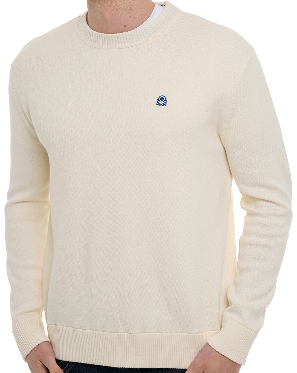 Benetton Rundhals-Strickpullover Creme