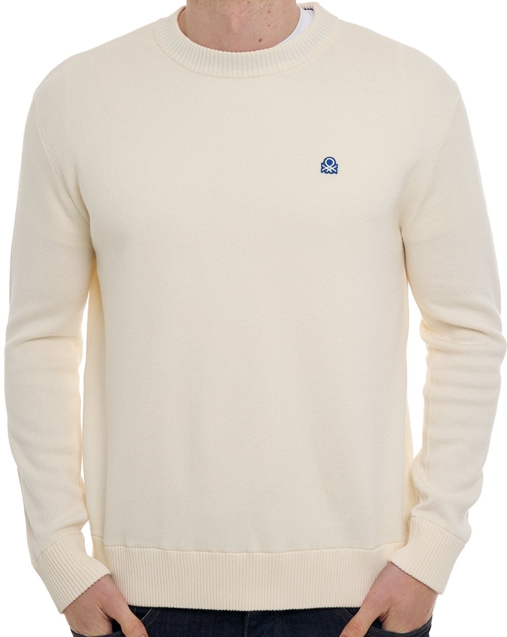 Benetton Rundhals-Strickpullover Creme
