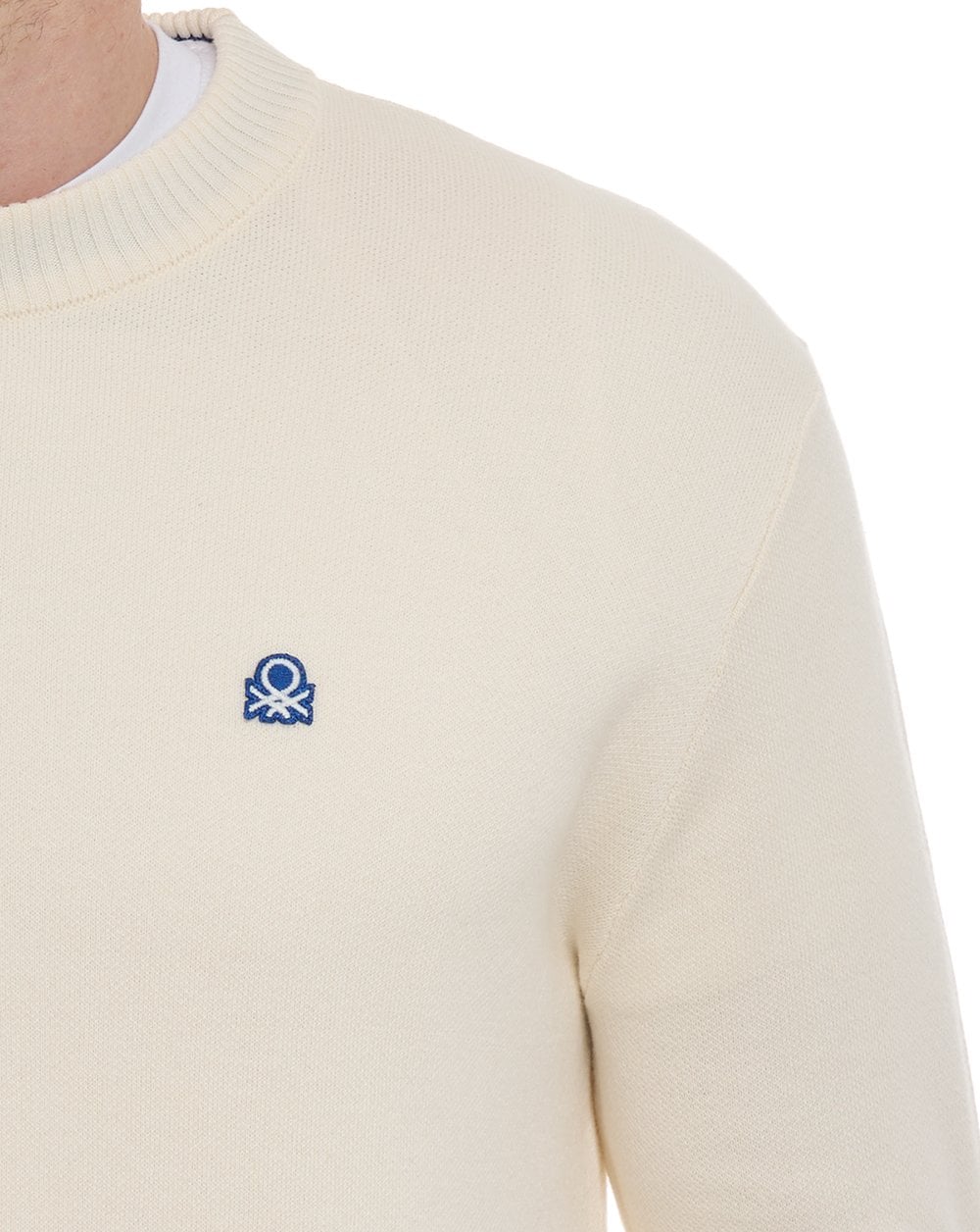 Benetton Rundhals-Strickpullover Creme