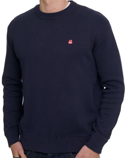 Benetton Rundhals-Strickpullover Marineblau