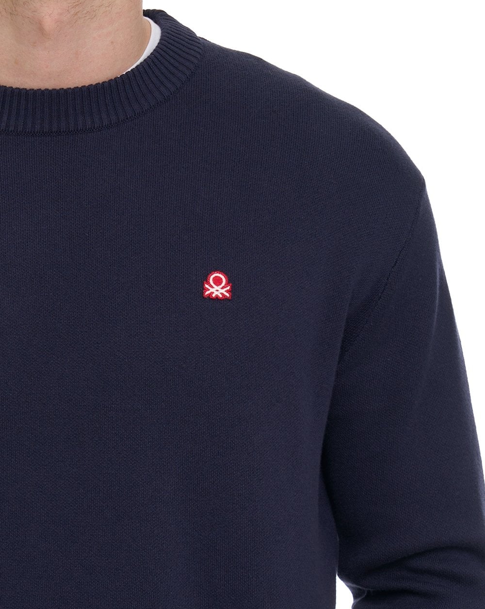 Benetton Rundhals-Strickpullover Marineblau