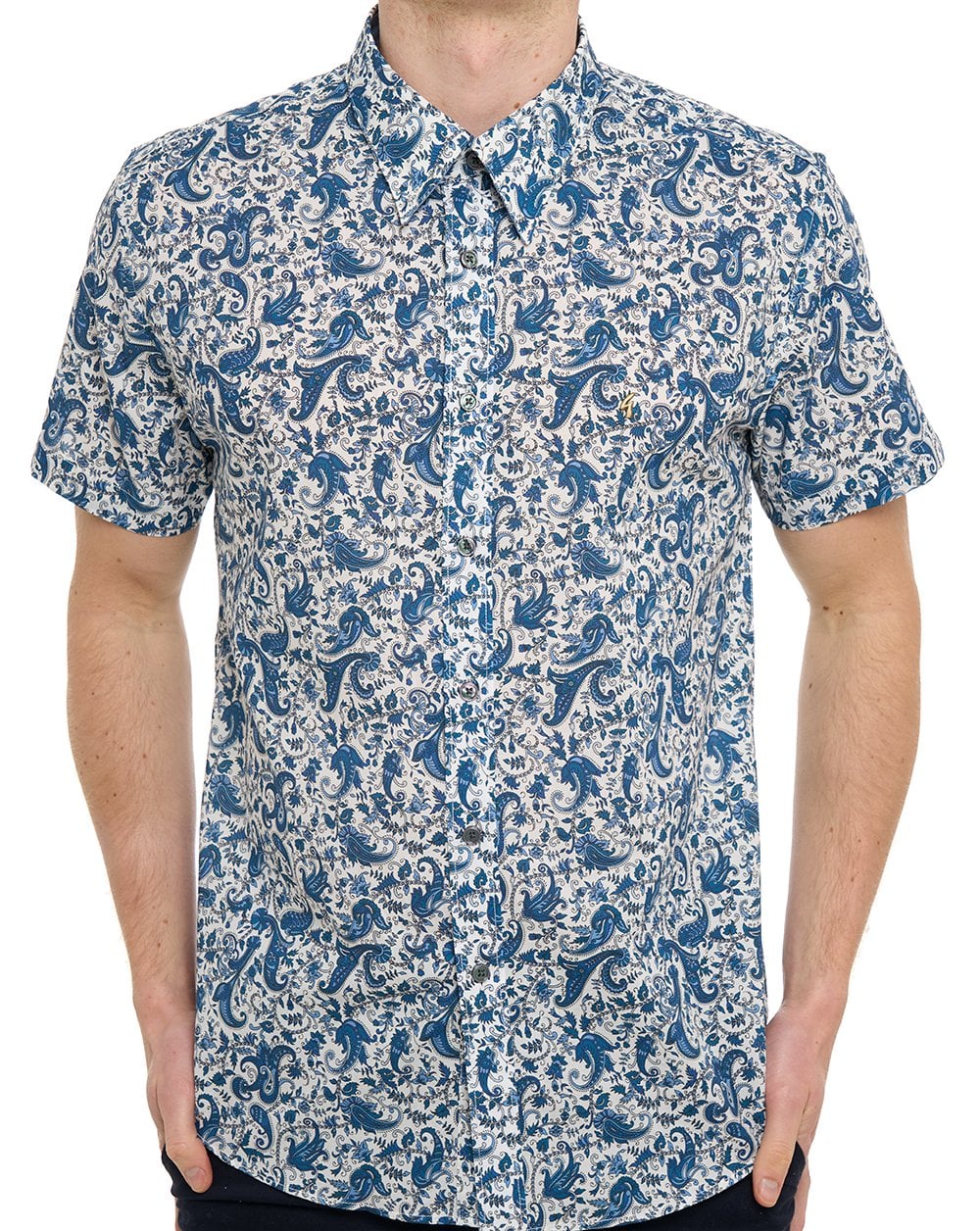 Gabicci Vintage Callum Kurzarmhemd mit Muster, Delfter Blau
