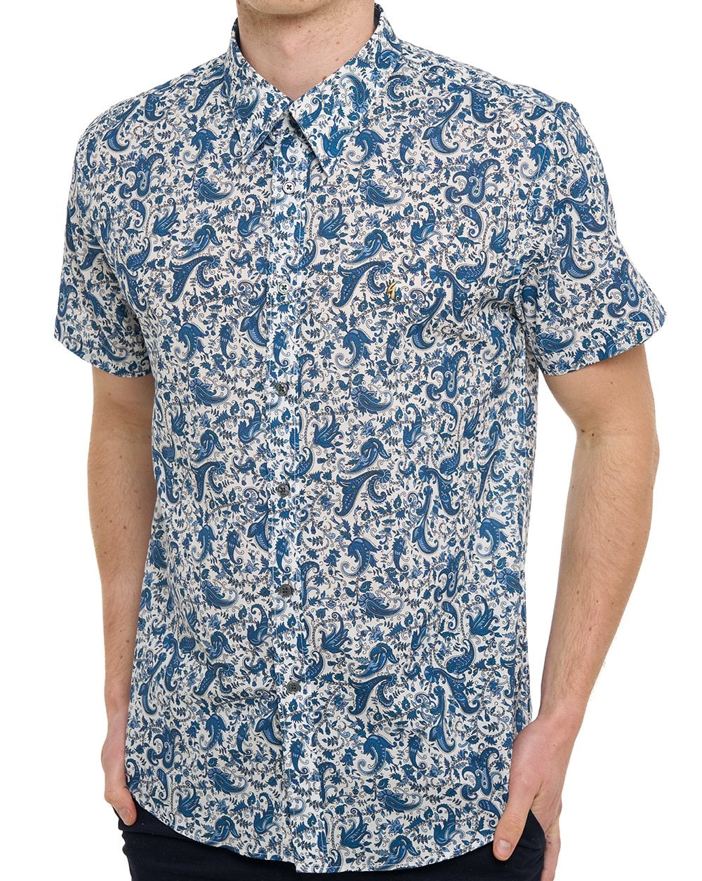 Gabicci Vintage Callum Kurzarmhemd mit Muster, Delfter Blau