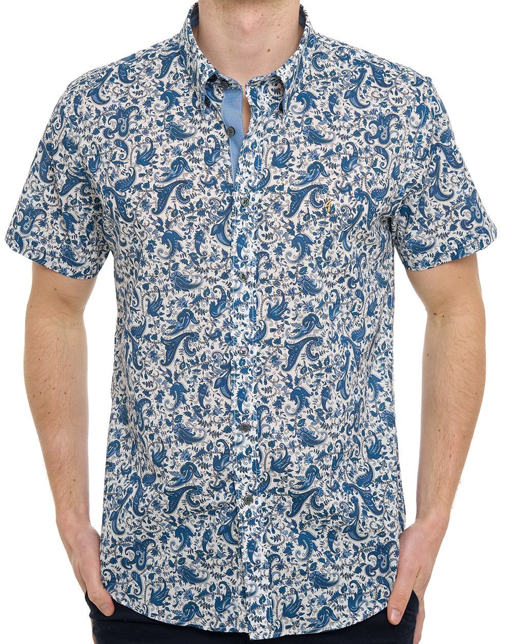 Gabicci Vintage Callum Pattern SS Shirt Delft Blue