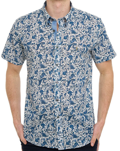 Gabicci Vintage Callum Kurzarmhemd mit Muster, Delfter Blau