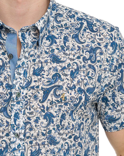 Gabicci Vintage Callum Kurzarmhemd mit Muster, Delfter Blau