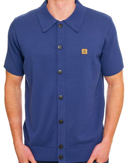 Gabicci Vintage Strickpolo mit durchgehender Knopfleiste, Dunkelblau