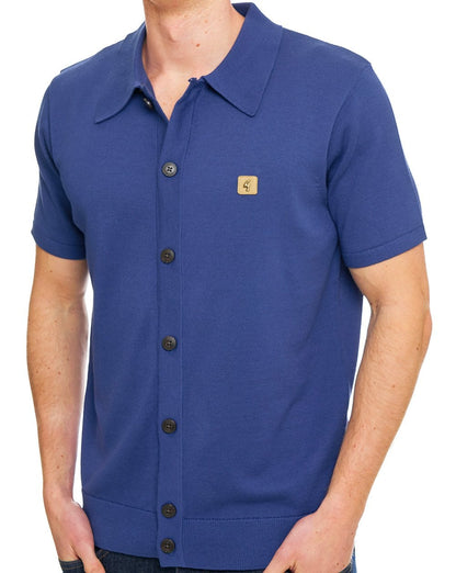 Gabicci Vintage Strickpolo mit durchgehender Knopfleiste, Dunkelblau