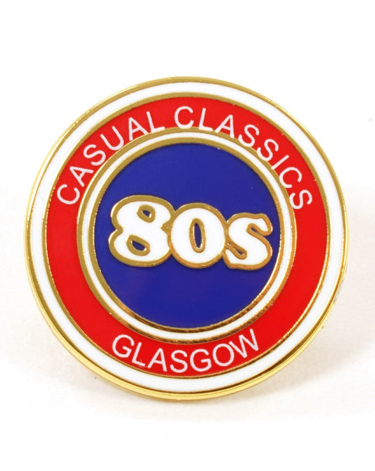 80S Casual Classics 80er-Jahre-Casual-Klassiker: Anstecknadel „Glasgow Elite“ aus den 80ern, blau/rot