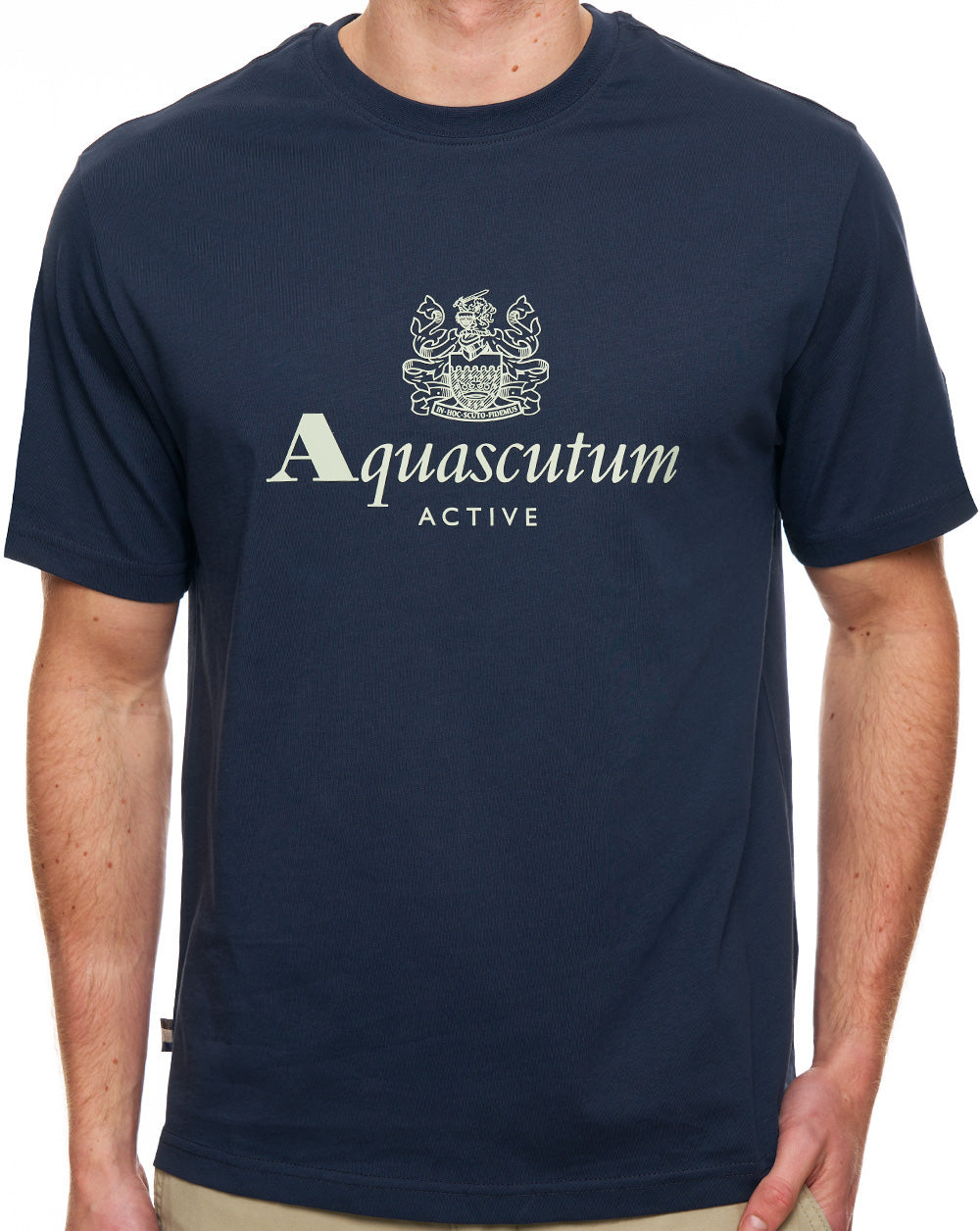 Aquascutum T-Shirt mit großem Logo, Marineblau