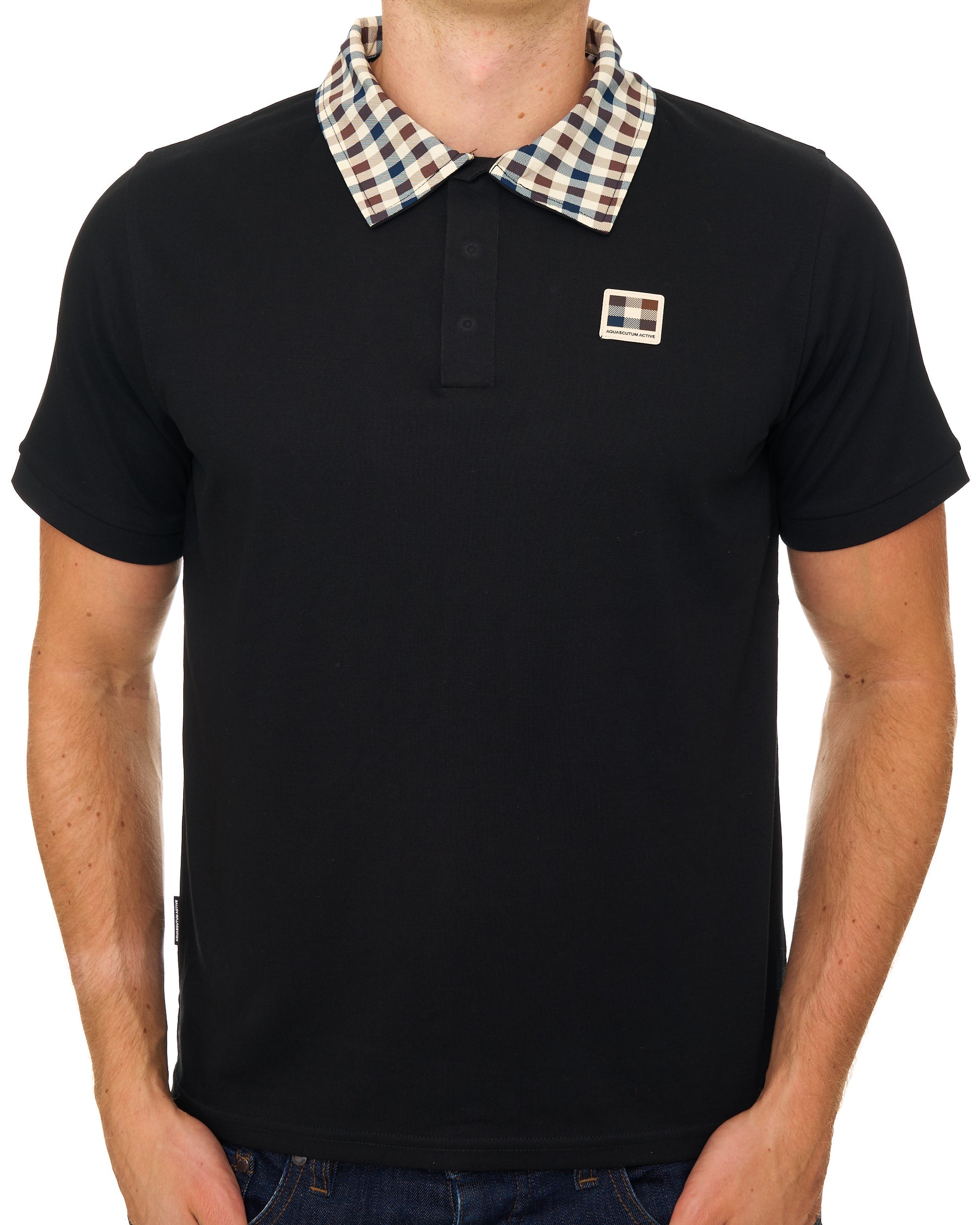 Aquascutum Check Collar Tech Polo Black