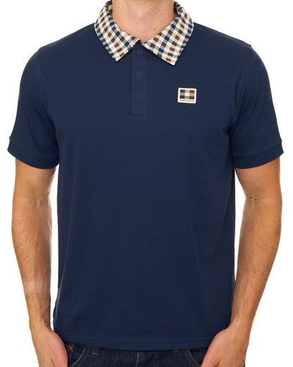 Aquascutum Check Collar Tech Polo Navy