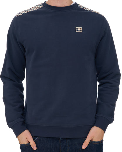 Aquascutum Check Shoulder Crew Sweat Navy
