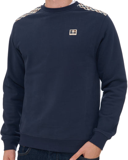 Aquascutum Check Shoulder Crew Sweat Navy