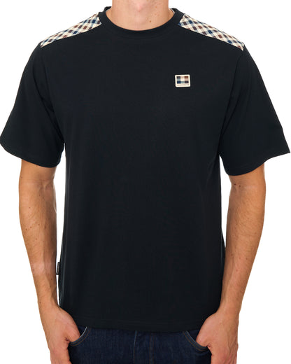 Aquascutum Check Shoulder T Shirt Black