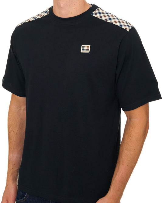Aquascutum Aquascutum Check Shoulder T Shirt Black