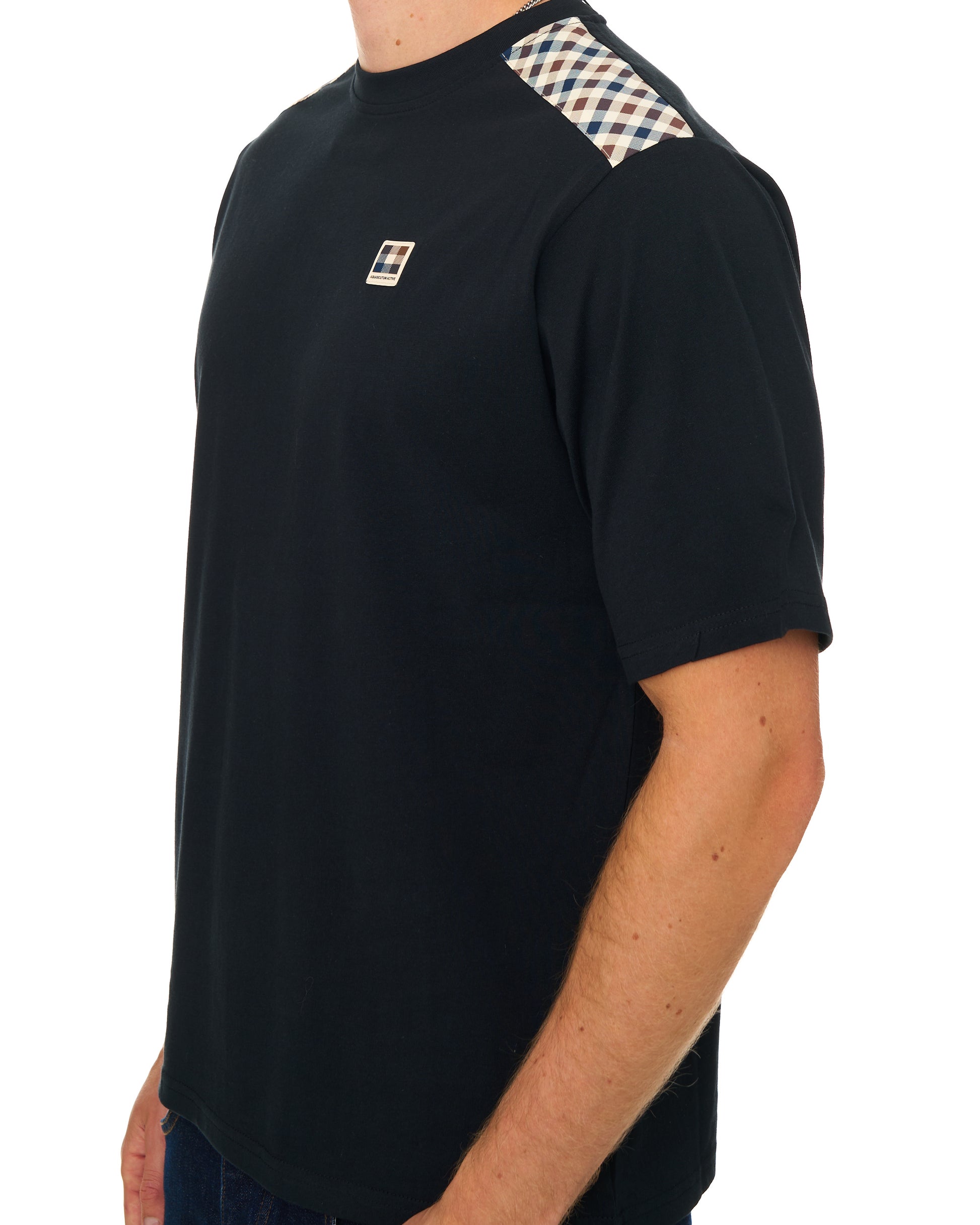 Aquascutum Check Shoulder T Shirt Black