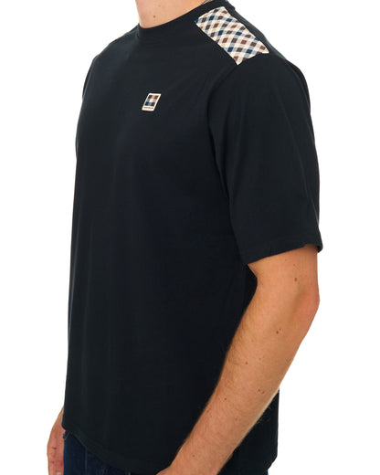 Aquascutum Check Shoulder T Shirt Black