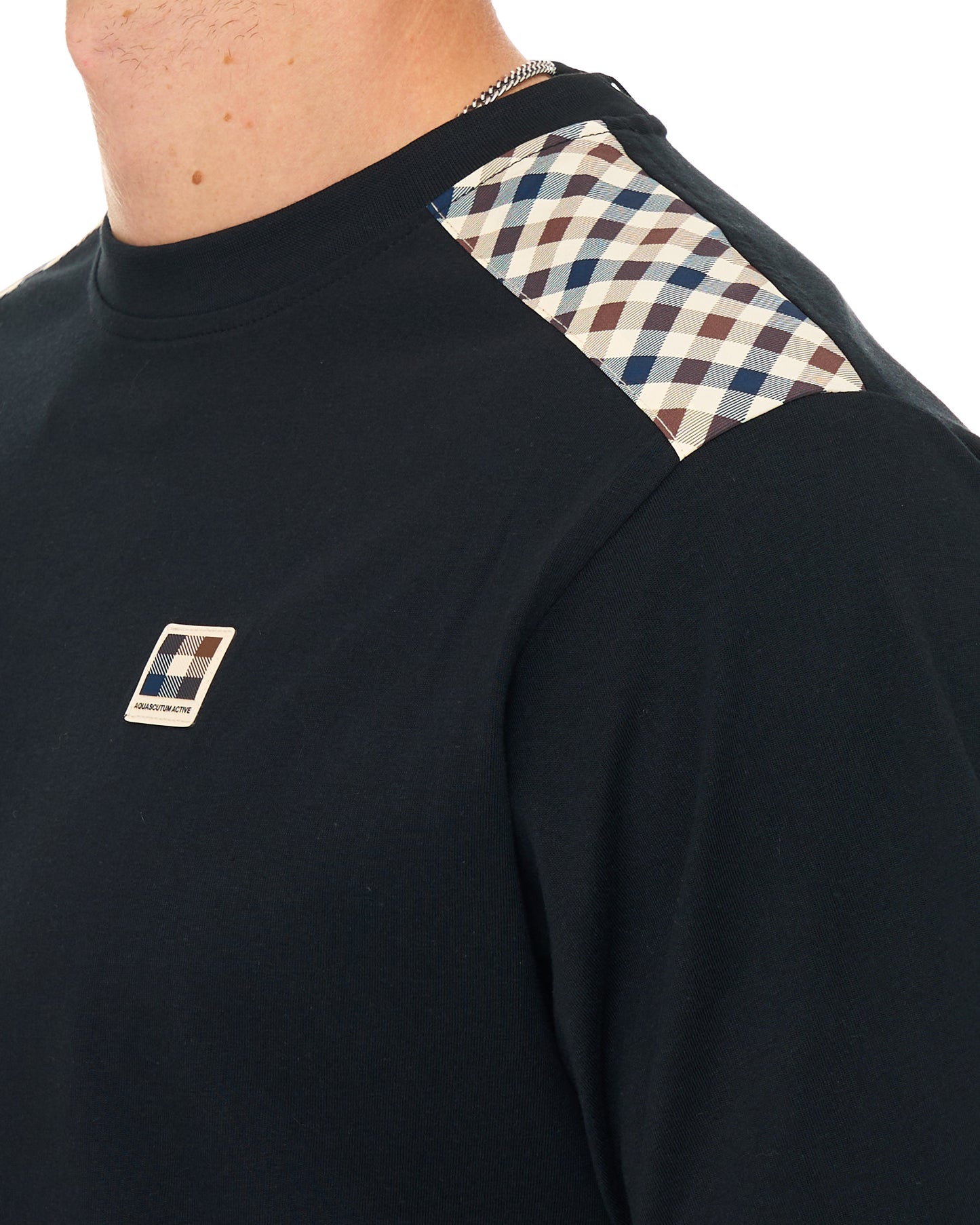 Aquascutum Check Shoulder T Shirt Black