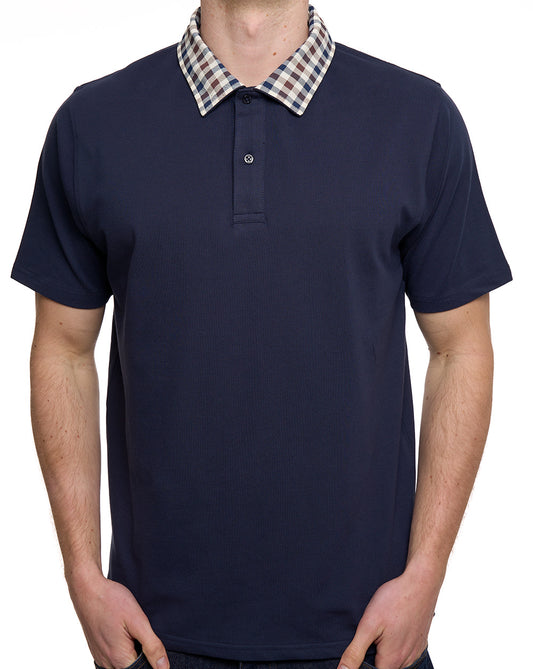 Aquascutum Club Check Collar Polo Navy