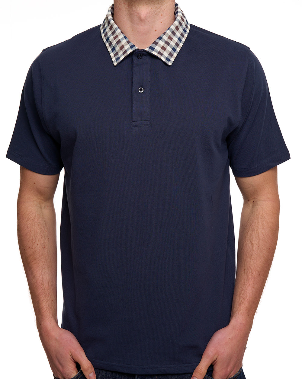 Aquascutum Club Check Collar Polo Navy
