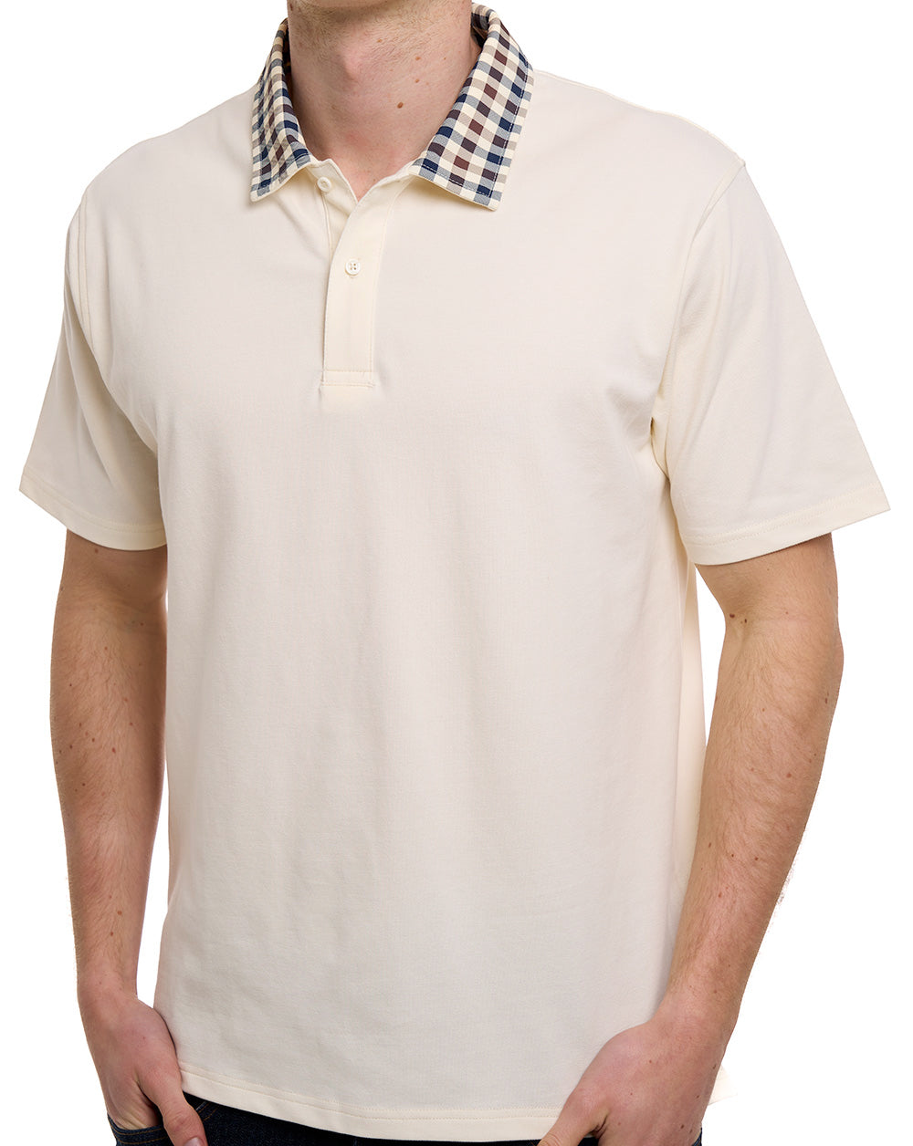 Aquascutum Club Check Collar Polo Off White