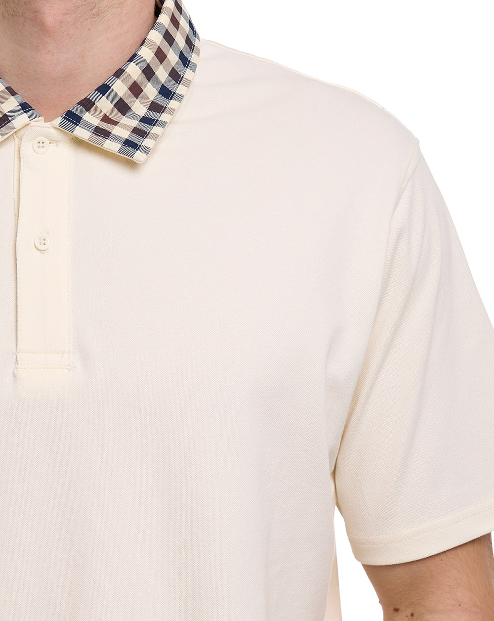 Aquascutum Club Check Collar Polo Off White