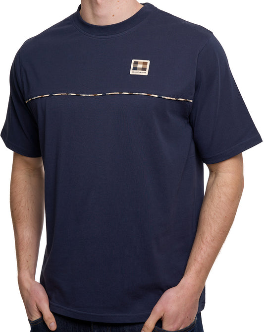 Aquascutum Aquascutum Club Check Piping T-Shirt Navy