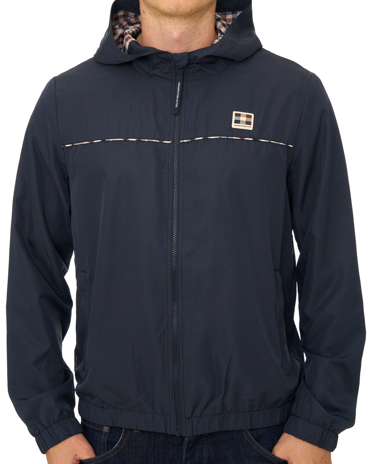Aquascutum Diamond Wave Badge Hooded Jacket Navy