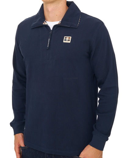 Aquascutum Heavy Pique Collar Zip LS Polo Navy