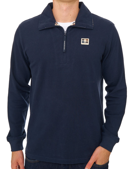 Aquascutum Aquascutum Heavy Pique Collar Zip LS Polo Navy