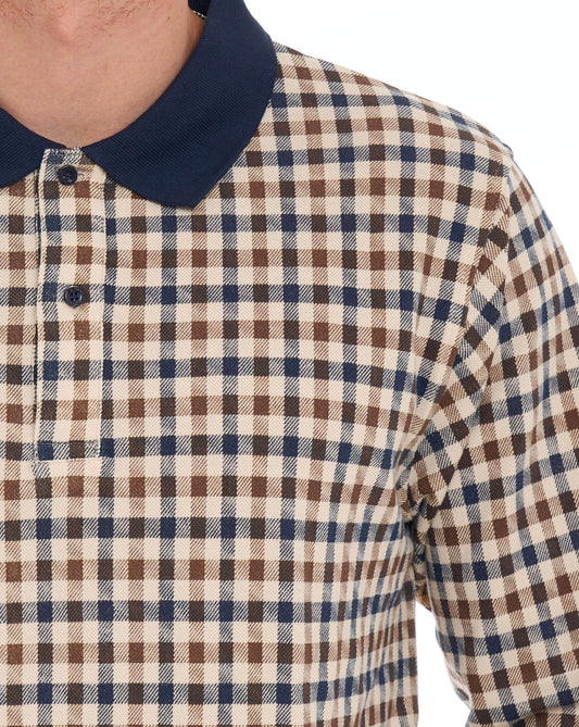 Aquascutum Aquascutum Iconic Club Check Langarm-Polohemd, Marineblau
