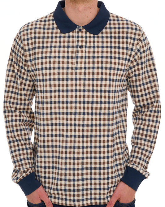 Aquascutum Aquascutum Iconic Club Check Langarm-Polohemd, Marineblau