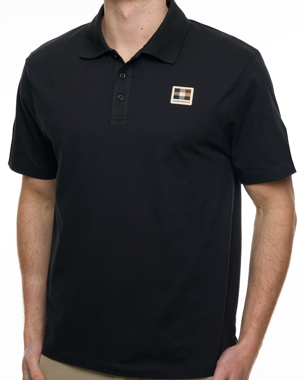 Aquascutum Stretch Piquet Badge Polo Black