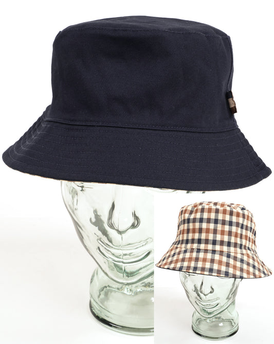 Aquascutum Reversible Cotton Bucket Hat Navy/Club Check