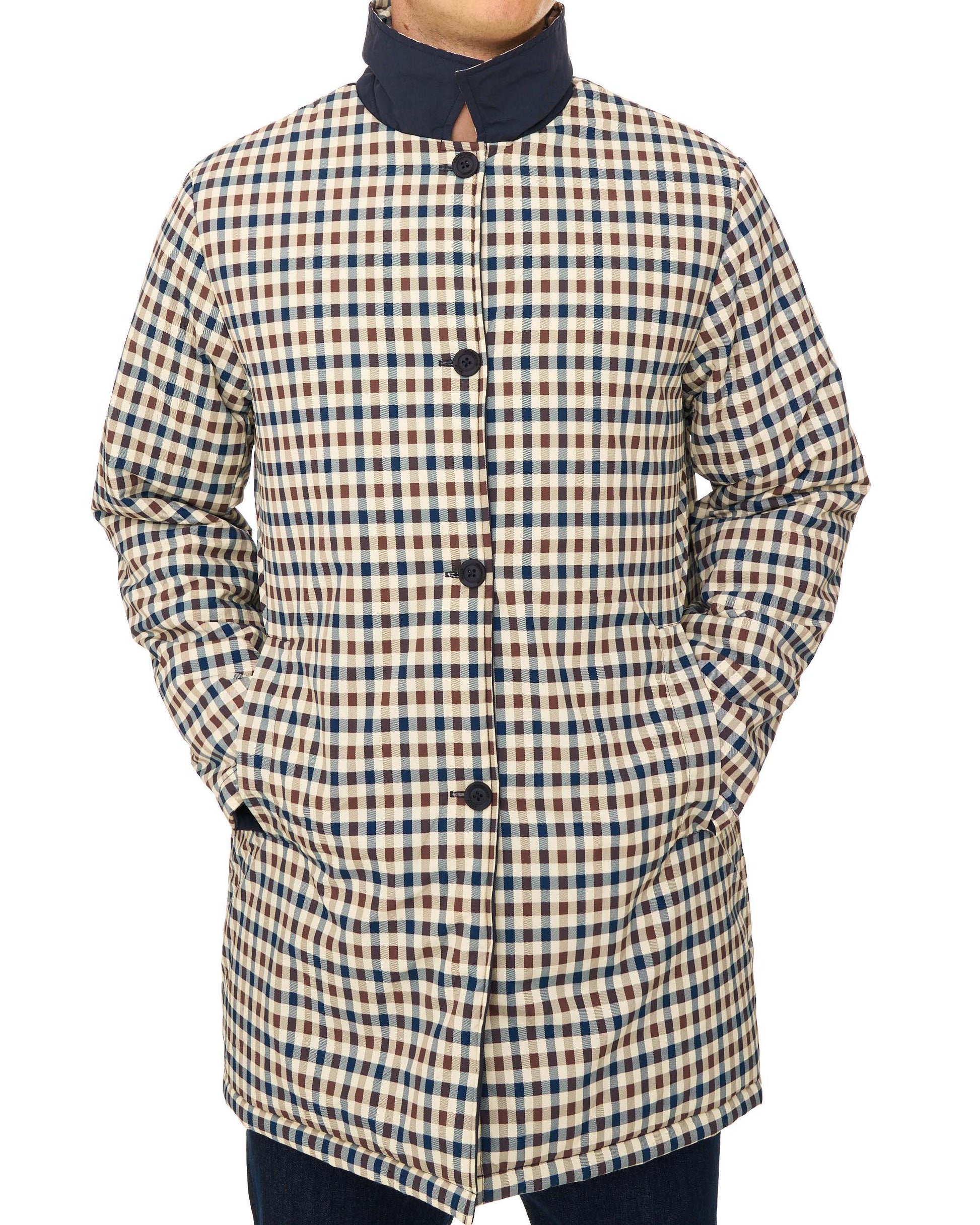 Aquascutum Reversible Padded  Trench Navy/Club Check