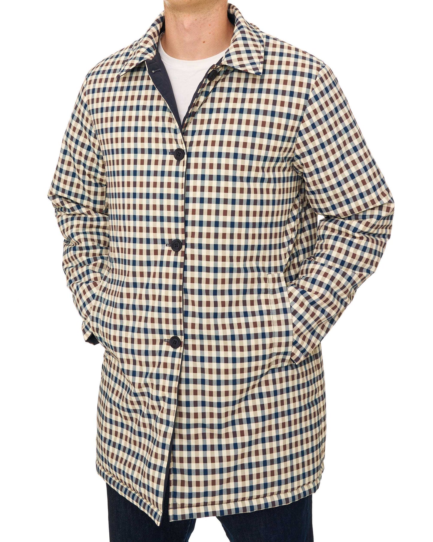 Aquascutum Reversible Padded  Trench Navy/Club Check